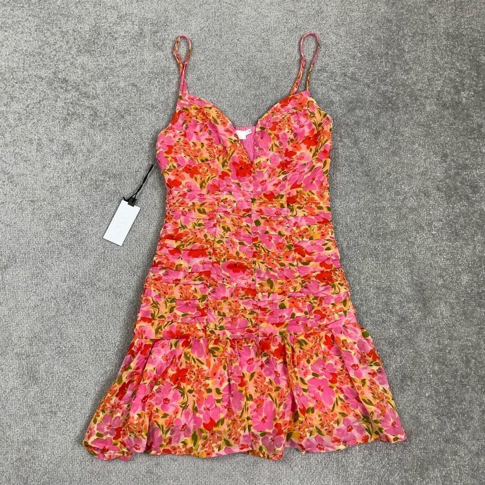 ASTR The Label Women’s Small Meg Pink Floral Smocked Mini Dress Brand New NWT